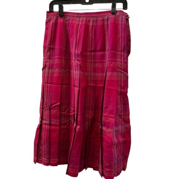 Vintage Red & Pink Plaid Pleated Midi Skirt - Picture 1 of 9